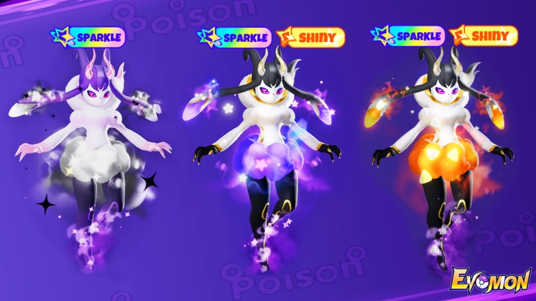 Sparkle and Shiny variants of an Evomon side by side